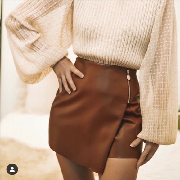 Zara Dresses & Skirts - Zara mini Brown faux leather skort size S